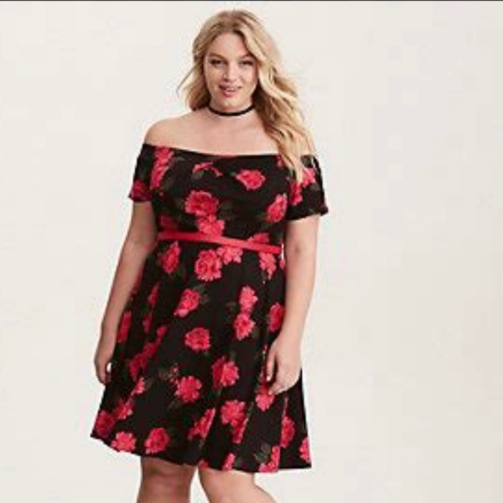 Torrid Black, Red, Pink Retro Skater Dress - Size 0